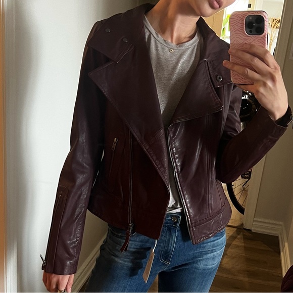 Purple leather Mackage biker jacket - Picture 1 of 9